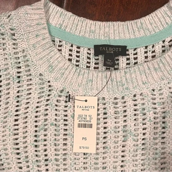 Talbots Light Gray Open-Knit Sweater small petite - Picture 4 of 5